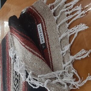 West Path Striped Yoga Blanket Handwoven Black, White, Red And Beige